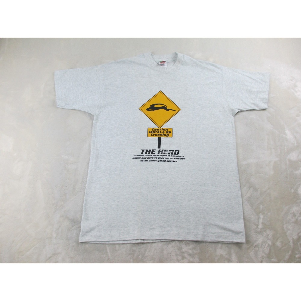 VINTAGE The Herd Shirt Mens Extra Large Gray Car Impala SS Crossing '90s 02*